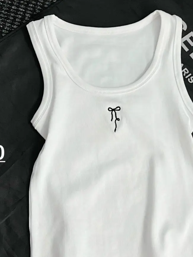 Combo áo ba lỗ  thêu nơ 4 màu đen -ghi-trắng-hồng Nam Vest Menswear Cổ Tròn
