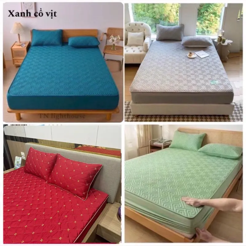 Bộ Ga Gối cotton phi lụa Trần bông dày dặn dùng dc 4 mùa (1 ga + 2 vỏ gối nằm)