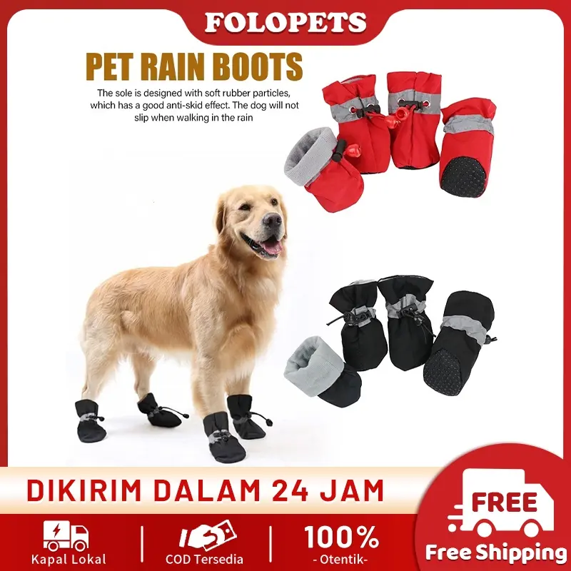 FOLOPETS 4pcs Sepatu Anjing / Kucing Boots Tebal Anti Slip Anti Air | Sepatu Anjing / Kucing Murah Anti Hujan Cocok Dingin【Promo Lebaran: Diskon 20%】
