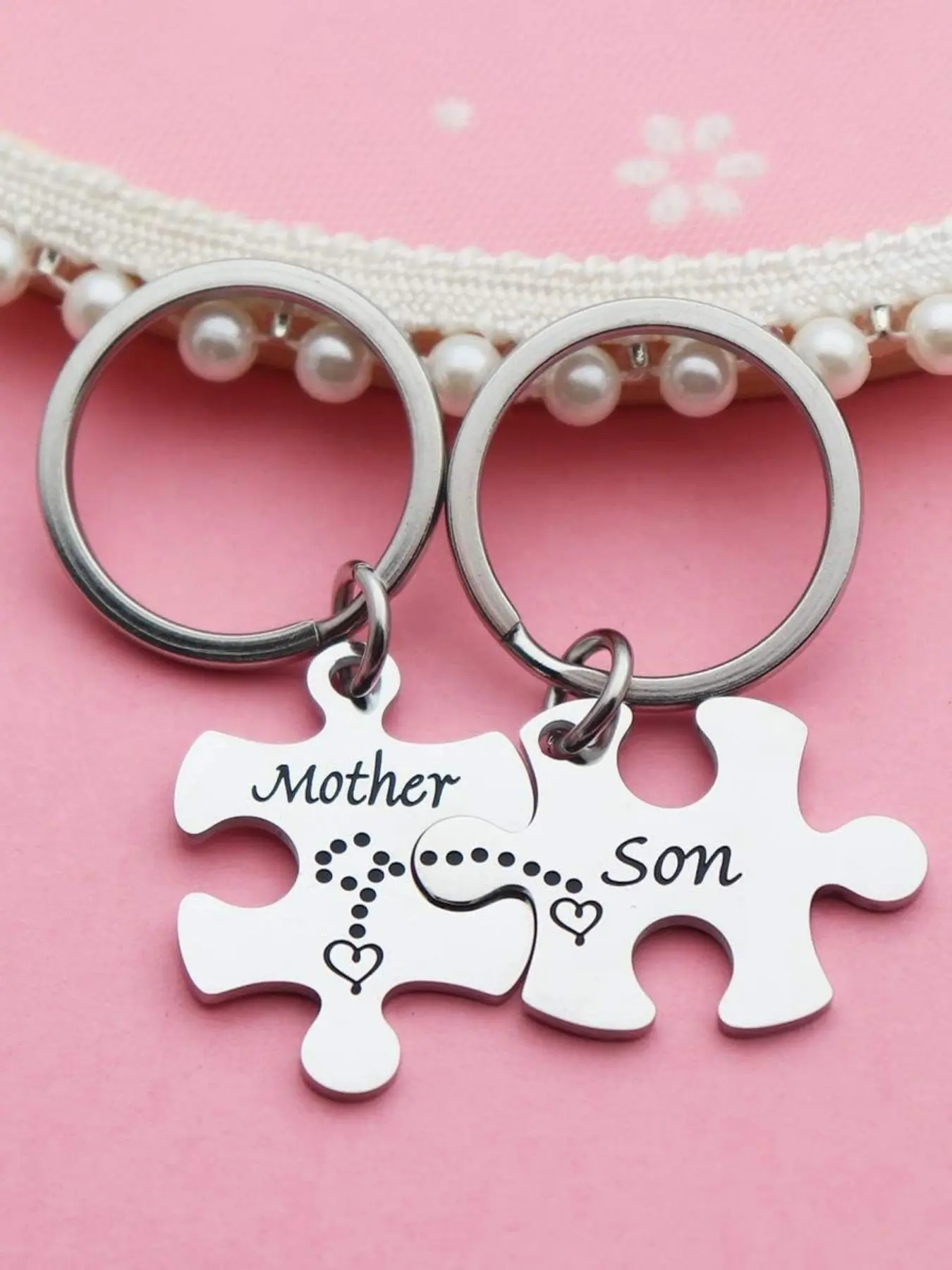 Mother & Son Letter Pattern Keychain, Cute Stainless Steel Puzzle Piece Design Keychain for Mother & Son, Fashion Accessories for Daily Use