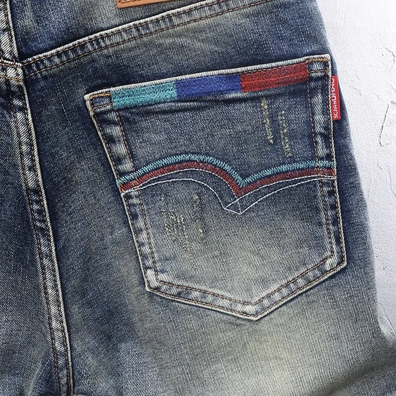Sọt Jeans nam chất Denim cao cấp màu xanh wax bụi in hoa văn cực chất mã số J1027 3