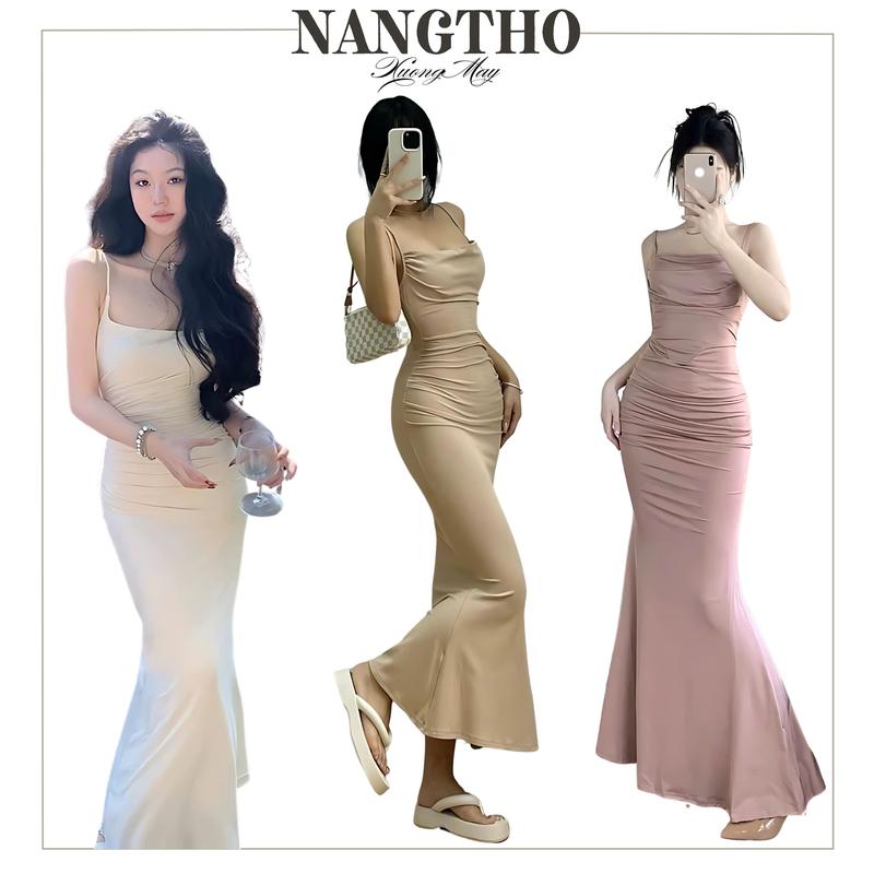  D339 XẢ KHO CUỐI NĂM Đầm Body Nữ 2 Dây Nhúng Eo Dáng Dài Đuôi Cá Chất Thun Gân Co Giãn 