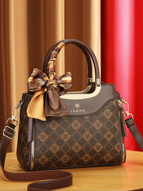 Women's Fashionable Geometric Pattern Handbag, Casual PU Leather Zipper Shoulder Bag for Daily Used, Trendy Versatile High-quality Daily Commuting Bag 0