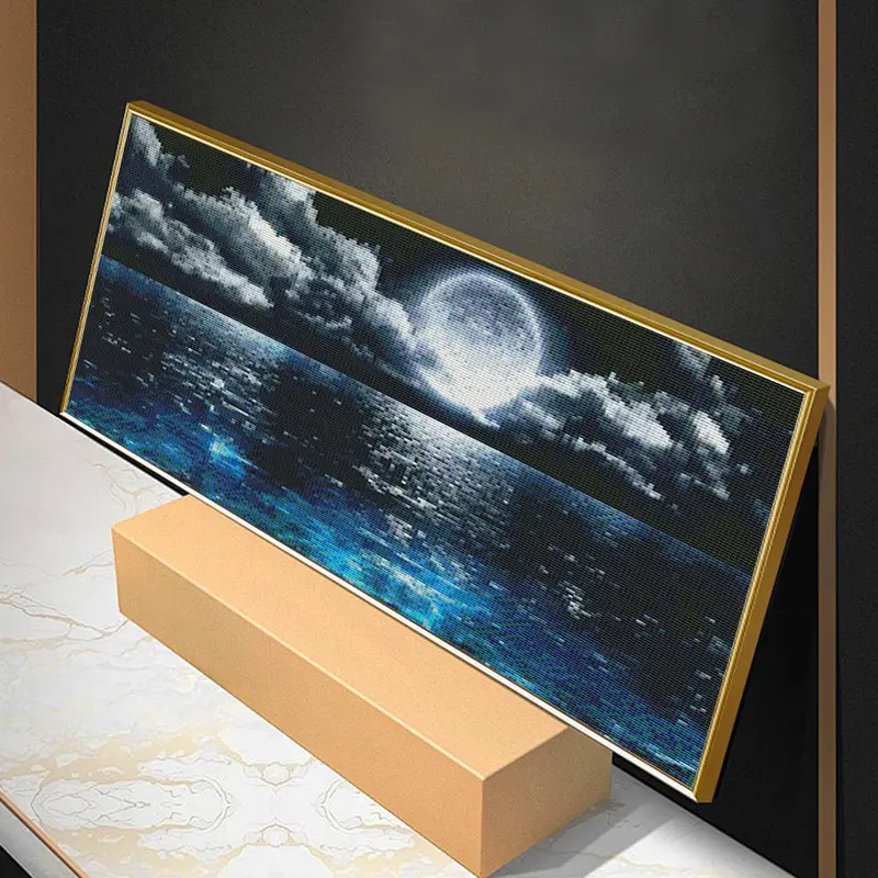 Ocean Moon Pattern Counted Cross Stitch Kit, DIY Painting Cross Stitch Needlework Set, Home Decoration Supplies 2