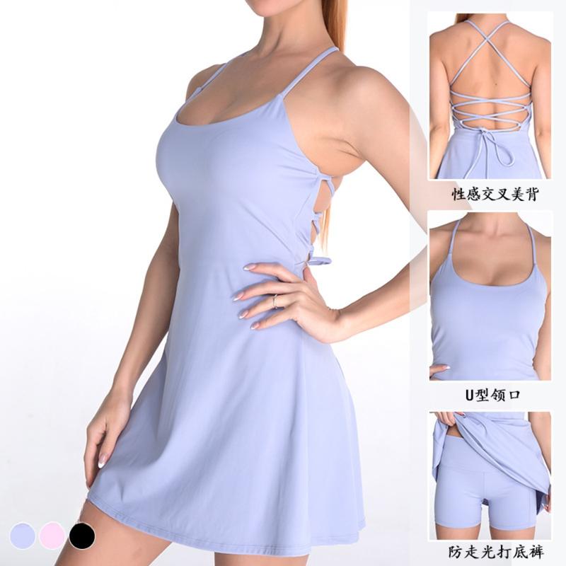 Yoga Suit Set with Chest Cushion, Anti Glare Tennis Skirt, Yoga Fitness Jumpsuit 1