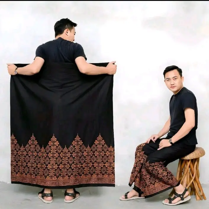 Sabiq - Sarung Batik exclusive Rayon Super - Motiv Lampion Prada Hitam Navy Dewasa Katun Muslim Motif Pekalongan 2