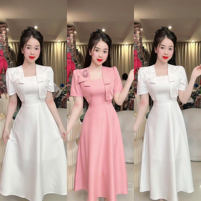 (U11) Đầm thiết kế dạng vest form xoè đính hoa cuộn cách điệu vải mặc mát đi tiệc đi chơi đều đẹp váy hela by Thương Lê U11