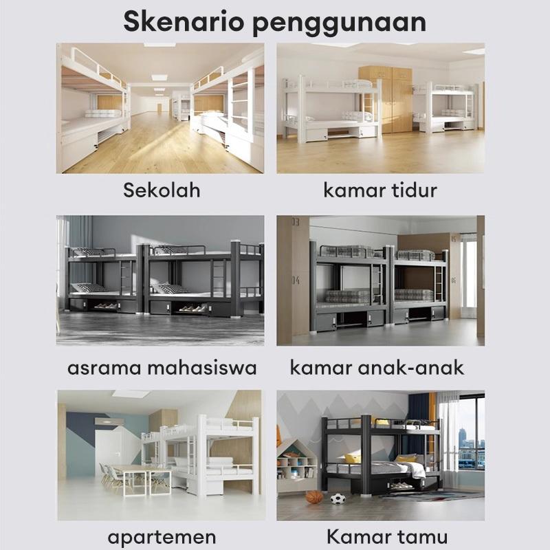 DF-4- Tangga dan Pagar Pengama Ranjang Susun Besi Tempat Tidur Bertingkat 2 Susun Untuk Semua Umur Anak Remaja Dewasa Model Minimalis Ranjang Besi Tingkat Untuk Kos Kosan Asrama Sekolah Rumah Tinggal Apartemen Kamar Kecil Dengan【Garansi 5 Tahun】