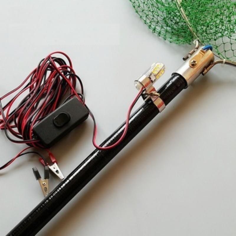 Đèn LED 12V Ngâm Nước Gắn Vợt Cá Kèm Dây Thắt 4 Mét Công Tắc Tiện Dụng Ánh Sáng Vàng 48 96 Mắt LED