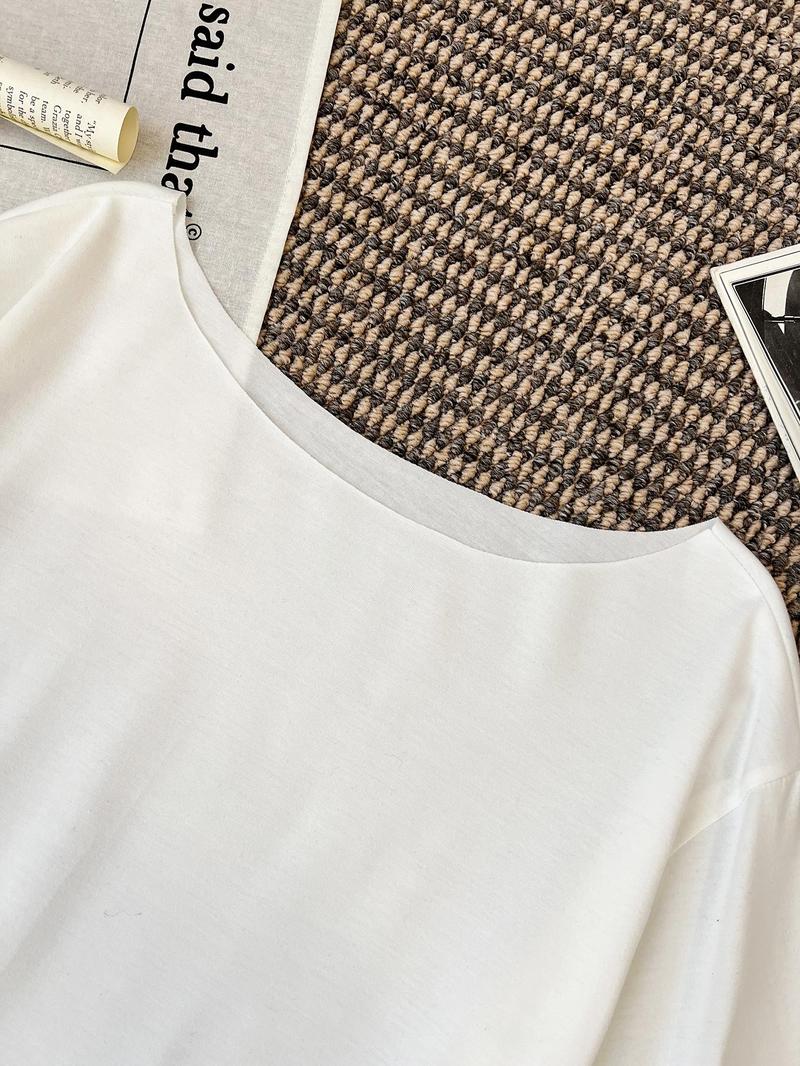 Product Introduction of Women's Plain Off Shoulder Tee, Casual Elegant Off Shoulder Long Sleeve T-shirt for Summer, Ladies Clothes for Daily Wear 3