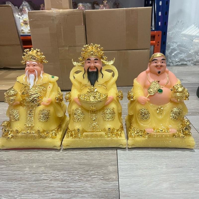 [BÁN CHẠY NHẤT_SALE RẺ] Combo bộ tượng Thần Tài Thổ Địa Thần Tiền Phú Quý mới nhất màu thạch anh vàng 8in cao 20cm cho bàn 48cm và 60cm đủ màu theo mệnh màu trắng vàng xanh đỏ gấm giá tốt nhất!