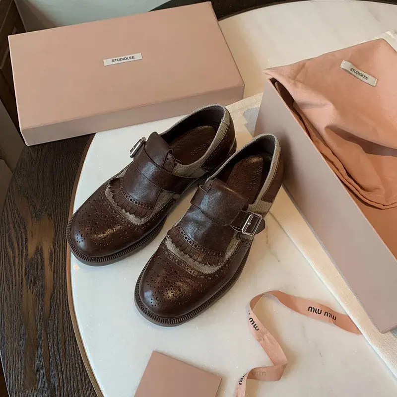 Giày Brogue cho phụ nữ, giày Oxford đế bằng cho phụ nữ, phong cách Anh Quốc, thiết kế cắt cổ điển, đế bằng, giày nữ Thường Ngày phong cách Cổ Điển giày Oxford Cổ Điển Shoes Women 0