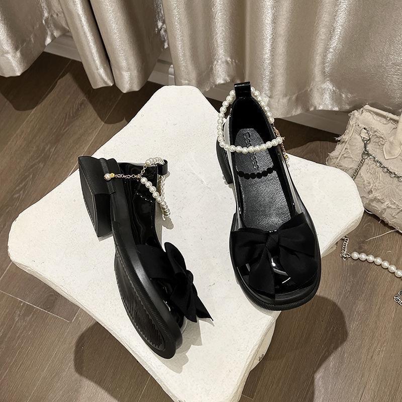 Giày búp bê nữ lolita phối nơ quai ngọc độn đế 5cm GD007 1