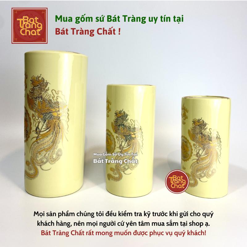 Ống Hương, Ống Đựng Hương Men Vàng Kim Bát Tràng Cao Cấp 4