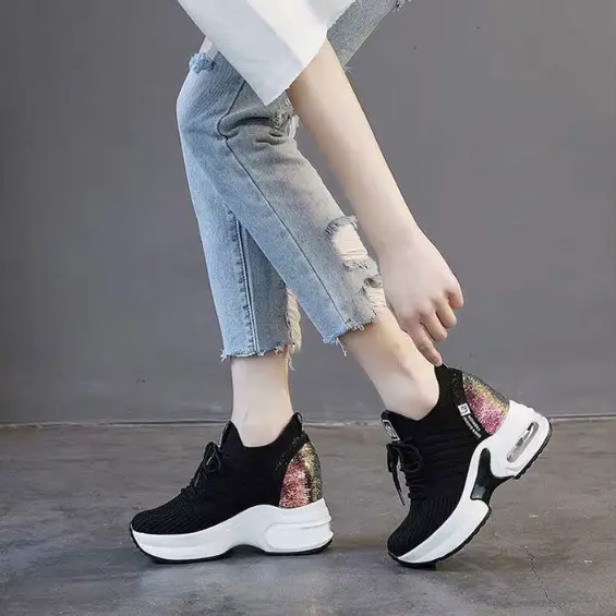 Giày thể thao nữ độn đế 6cm tôn dáng thoáng khí êm chân B39 Sneaker Shoes Sneaker Cao Su Women Shoes Jean 3