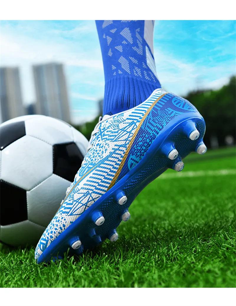 Product Introduction of High Quality Men Women Soccer Shoes Light Cleats Training Football Shoes Ankle Sport Long Spike Sneakers Turf Futsal Shoes Big Size 33-45 32
