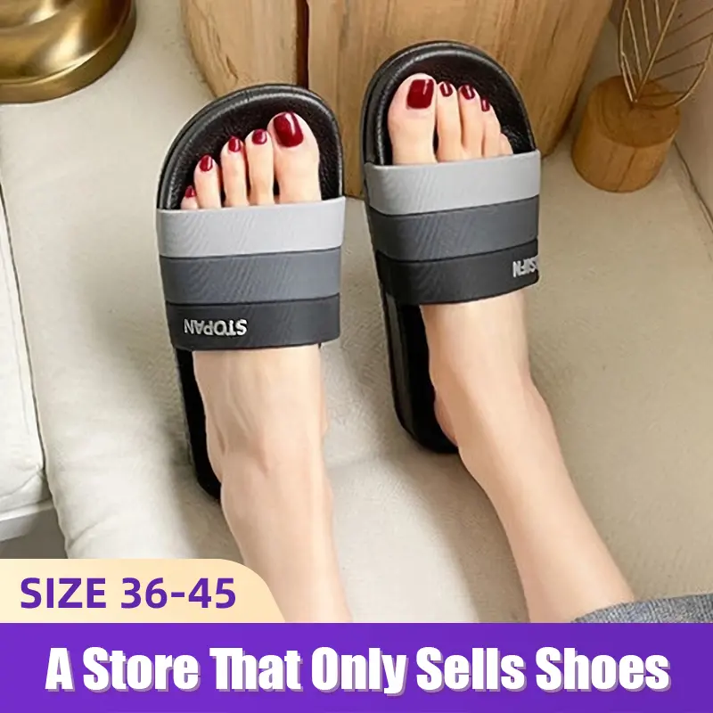 Unisex Student Flat Non-Slip Casual Comfortable  Indoor Slip On Slippers For Couples Outdoor Summer Soft Ultralight Slippers For Men And Women Beach Use Wear-Resistant Cheap Black