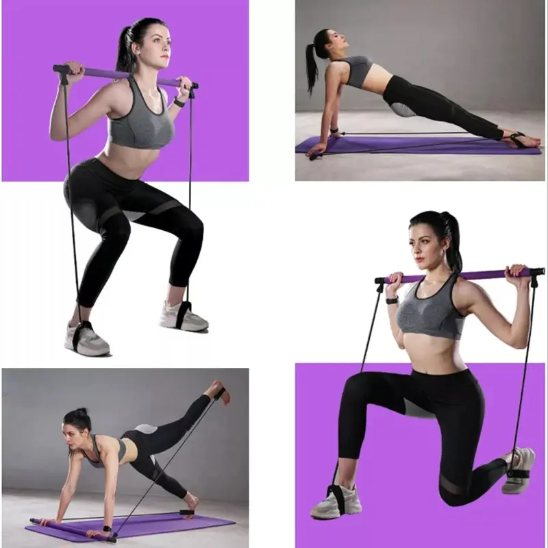Yoga Pilates Resistance Band, Yoga Pilates Bar with Resistance Band, Full-body Fitness Elastic Resistance Rope Stick, Home Fitness Gym Bodybuilding Workout Equipment for Women, Back to School Essentials, Home Workout Stretching Equipment 4