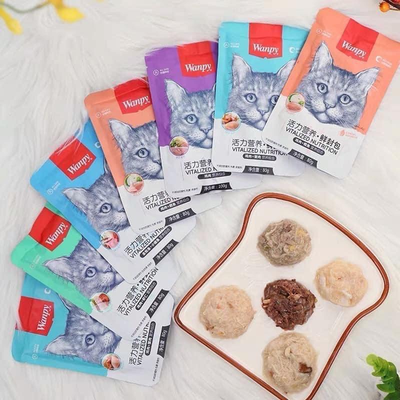 COMBO 10 GÓI PATE CHO MÈO WANPY GÓI 80G MIX VỊ 4