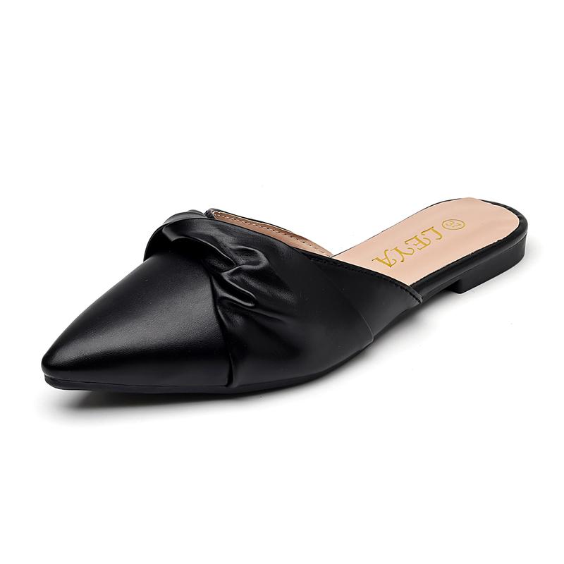 Product Introduction of Leya Soft leather half vintage chunky flat with pointy toe and English slippers Walking Shoes Footwear Women Comfort Girl Nail Heel height (1-3cm) 16