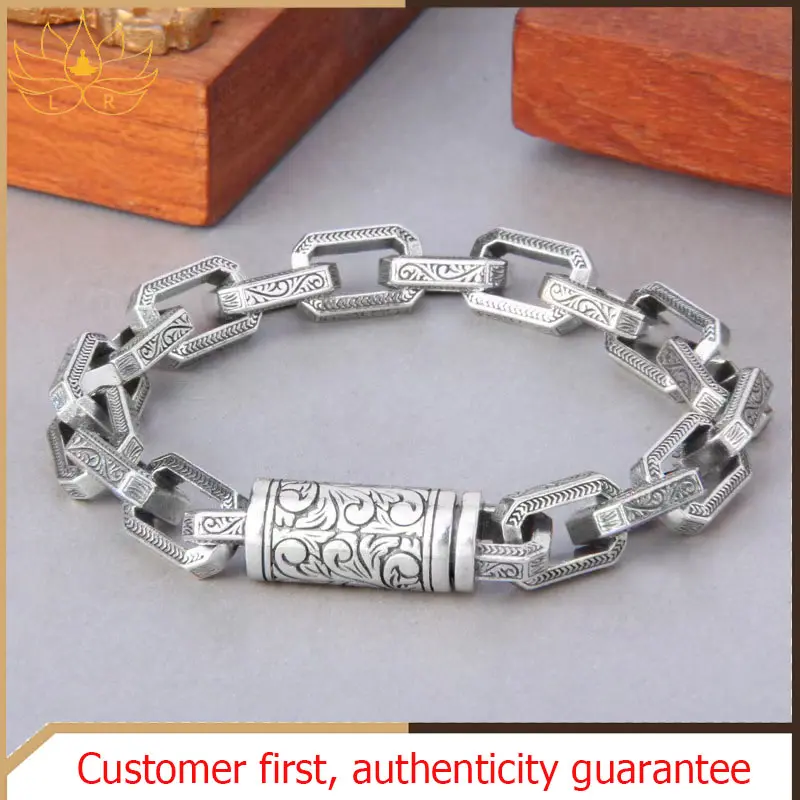 LR-Creative fashionable and personalized rattan grass pattern bracelet for men and women 925 silver retro simple domineering Korean style hip-hop bracelet wearing it is auspicious rich safe and healthy