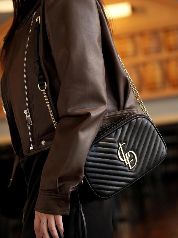 Women's Fashionable Solid Color Quilted Crossbody Bag, Casual Versatile Zipper Shoulder Bag for Daily Used, Trendy All-match Commuter Bag 2