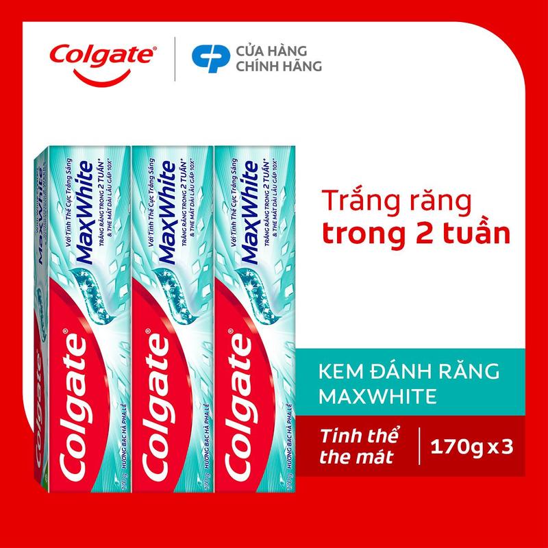 Bộ 3 Kem đánh răng Colgate MaxWhite tinh thể the mát, làm trắng răng 170g