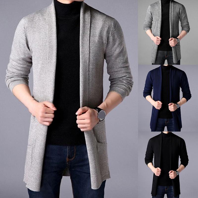 Áo Len Cardigan Màu Trơn Cho Nam, Áo Len Dệt Kim Chống Co Giãn, Áo Khoác Công Sở, Mùa Thu Và Mùa Đông