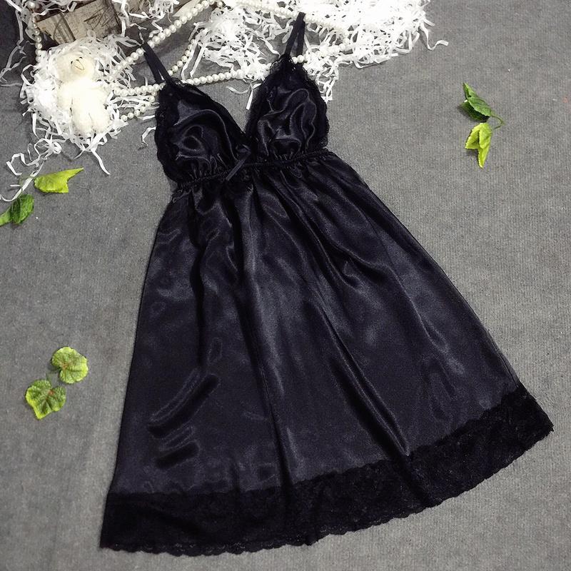 Đầm Ngủ Nữ Sexy-  Dress Váy Ngủ 2 Dây Phi Lụa bong Viền Ren  Đen size 40-55kg Váy Women vây