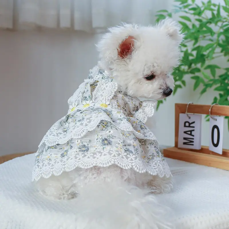Cat Floral Print Lace Pet Dress, 1 Count Elegant Princess Style Summer Dog Dress for Small Girl Puppies Doggies Kittens, Fashionable Pet Clothes Dogs Outfit 6