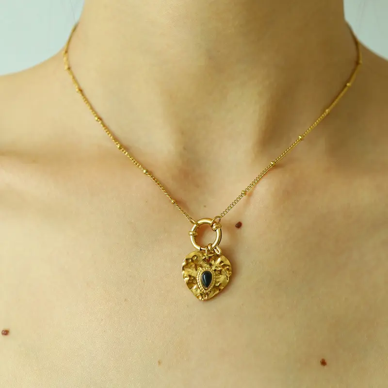 [Local warehouse shipments] Stainless Steel Necklace Natural Stone Love Pendant 18K Gold Plated Simple French Light Luxury Jewelry For Women Girls Gift
