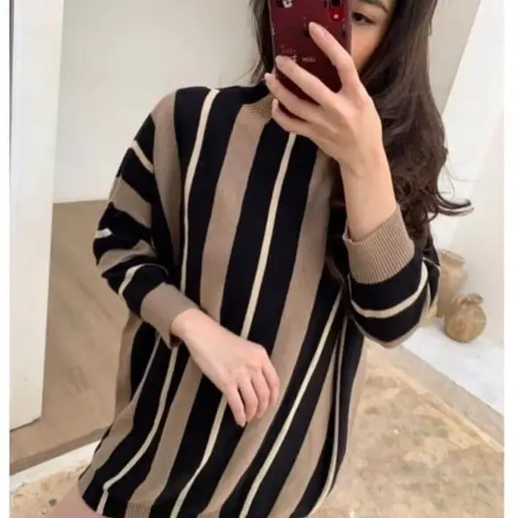 Sweater Oversize Top Knit  Atasan Rajut Tangan Panjang Wanita Fit Tebal Fit Tebal Knitwear Crop
