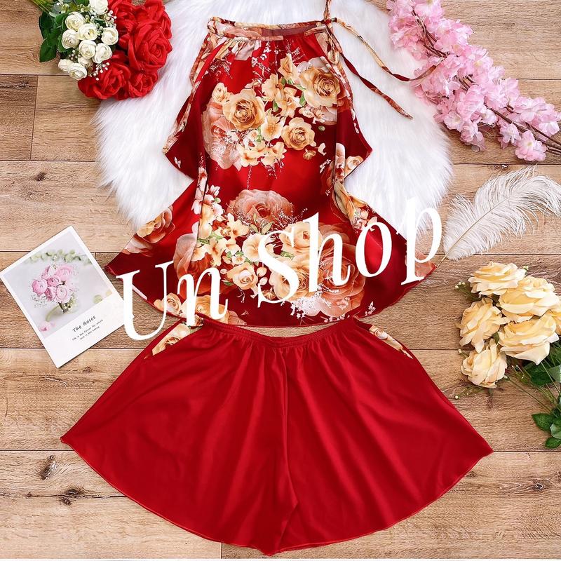 Đồ Ngủ Cổ Yếm Quần Giả Váy Có Túi 2 Size Từ 45kg-75kg. Women Nữ Áo Quần Ngủ tole  nhà Top