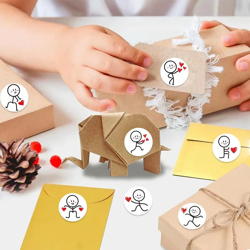 Cartoon Stick Man & Heart Pattern Sticker (500pcs/roll), Self-adhesive Sticker, Decorative Label for Envelope Seal, Holiday Sticker, Ornaments 4