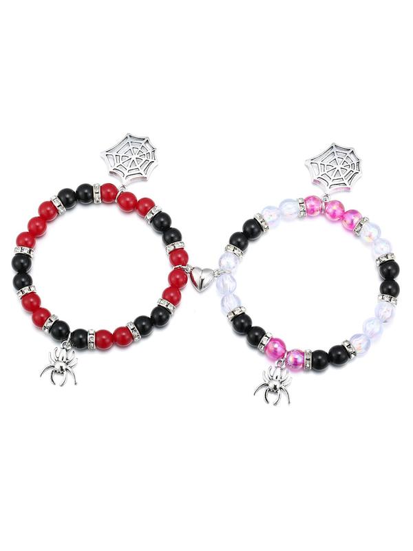 Fashion Spider & Net Design Charm Beaded Bracelet, 2024 Casual Simple Half Magnetic Heart Charm Jewelry for Party, Daily Clothing Decor, Valentine's Day, Gift 5