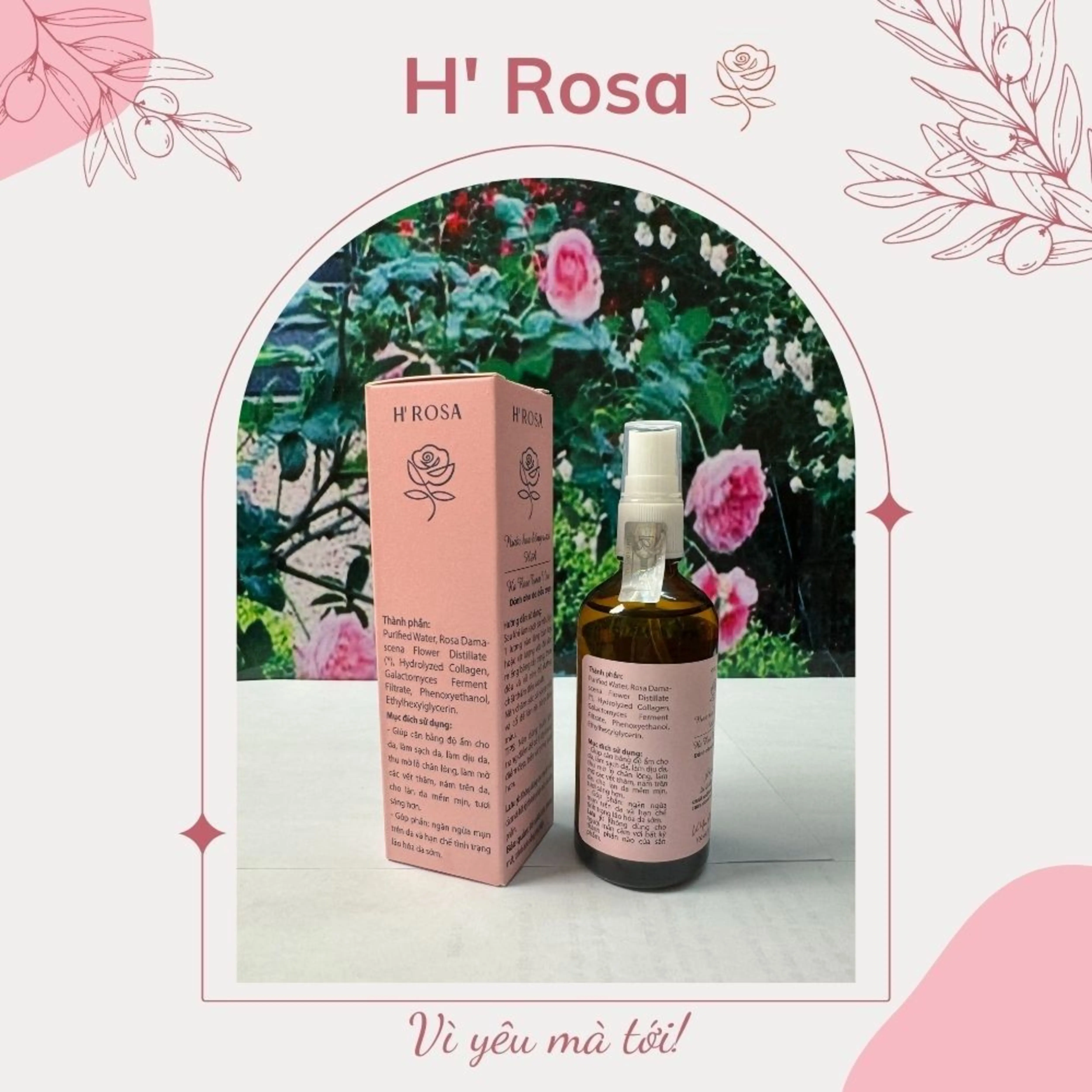 H’ROSA Nước Hoa Hồng Da Dầu Mụn 100ml – Toner Kiểm Soát Dầu Dưỡng Ẩm Da Mặt Skincare Chăm Sóc Da