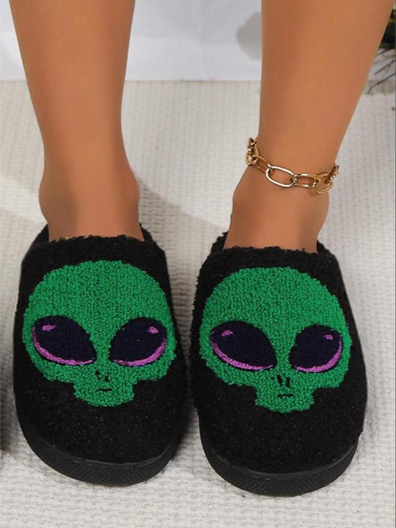 Product Introduction of Women's Cute Cartoon Alien Pattern Plush Slippers, 1 Pair Casual Soft Comfortable Home Slippers, Warm Slippers for Indoor & Outdoor Use for All Seasons 13