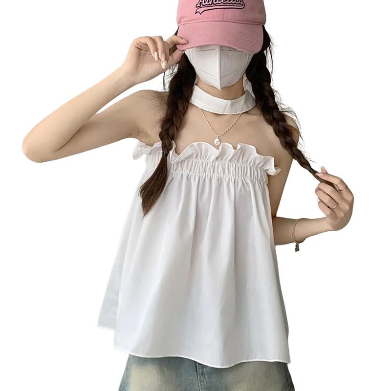 Cocoshop-Áo Ống Cổ Dây Gợi Cảm Cho Nữ, Áo Vest Lệch Vai Nhỏ, Áo Sơ Mi Búp Bê Ngắn Dáng Rộng Dễ Thương Và Gợi Cảm Kiểu Pháp Mùa Hè Để Mặc Một Lần Và Áo Dưới Nhỏ (60129) Top Denim Women 1