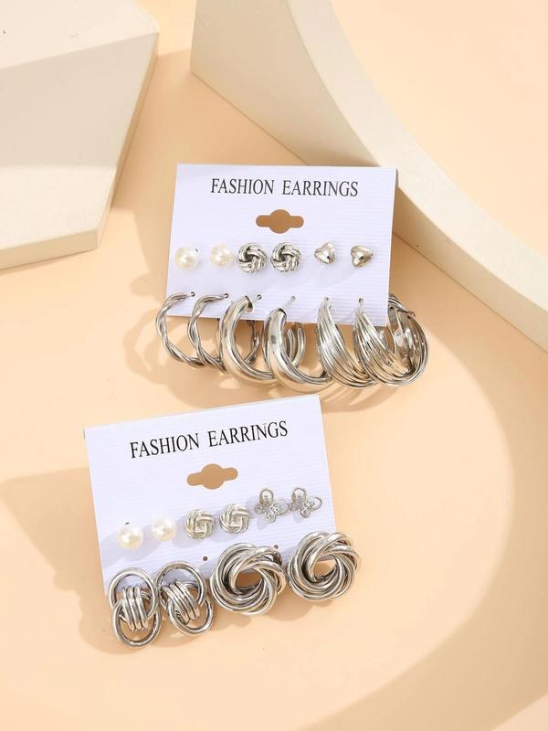Women's Butterfly & Heart & Twist Earrings, Faux Pearl Decor Earrings for Women & Girls, Luxury Jewelry for Party, Elegant Summer Valentine's Day Gift Accessories, Earring Stacking Set 6