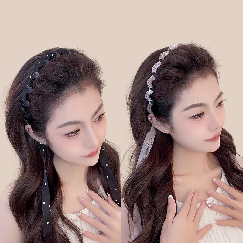 Băng Đô Tóc Bện Thiết Kế Chấm Bi Dành Cho Nữ Phong Cách Hàn Quốc Băng Đô Tua Rua Băng Đô Gội Đầu Có Răng Chống Trượt Kẹp Tóc, Phụ Kiện Cài Tóc 4
