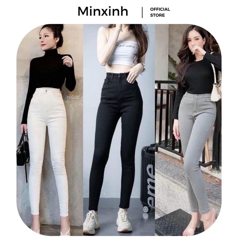 Quần jean nữ 1 cúc vải kaki thun co dãn chất liệu dày dặn lưng cao tôn dáng