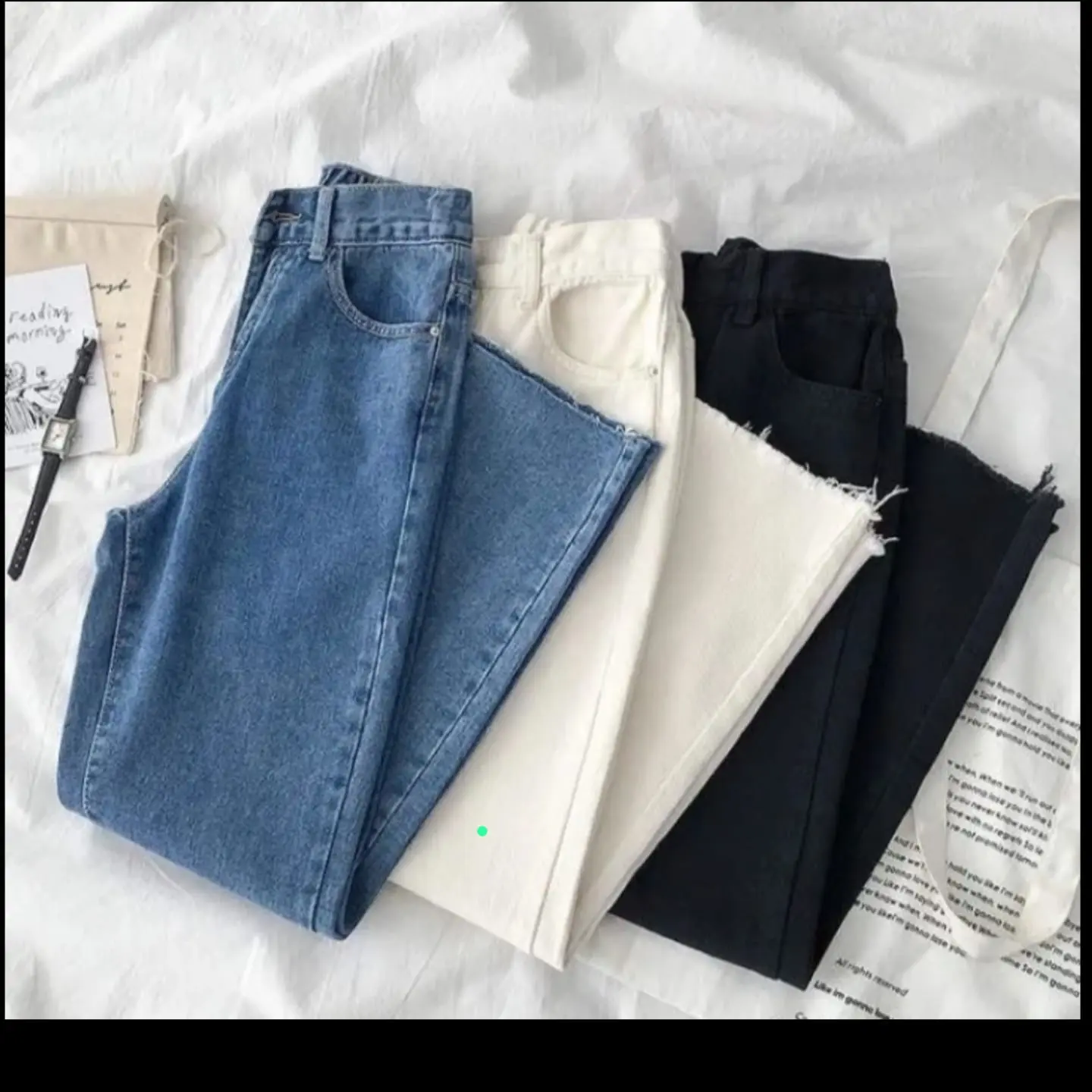 celana jeans wanita Polos rawis bawah Boyfriend Panjang