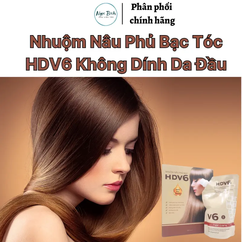 Nhuộm Nâu Phủ Bạc Tóc HDV6 Không Dính Da Đầu Lên Màu Sáng Lv5-6 , 500ml x 2 3