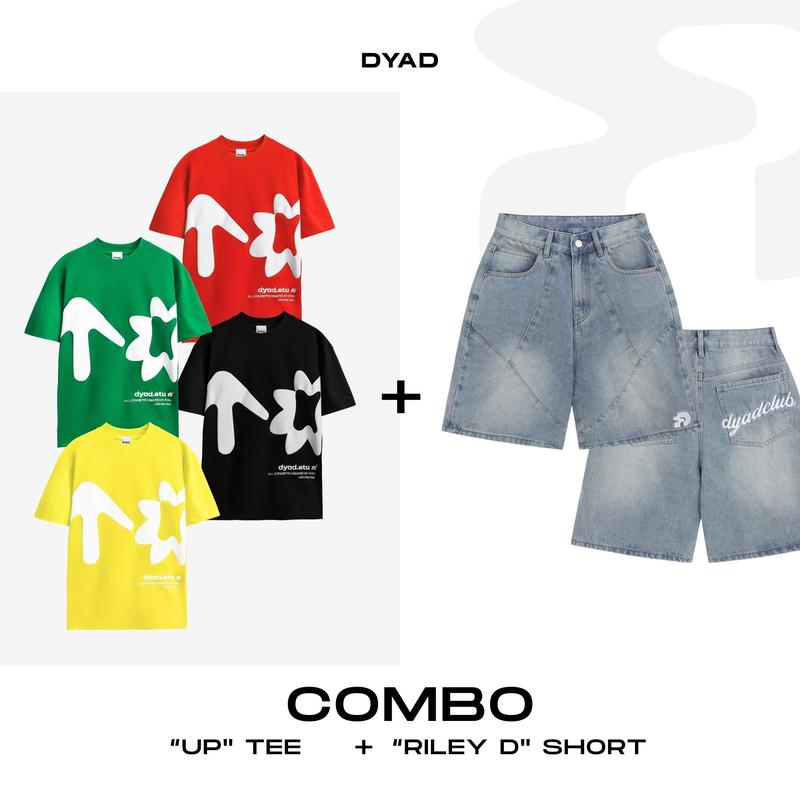 Combo quần short jean và áo thun bông hoa mũi tên