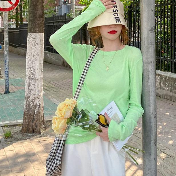 Áo Thun Chống Nắng, Chất Liệu Lụa Lạnh Dáng Rộng Mùa Hè Cho Nữ, Hàng Mới Về, Áo Dài Tay, Áo Lớp Cơ Sở, Áo Mặt Nạ Mỏng, Kiểu Áo Chui Đầu Áo Cánh Chống Nắng 3