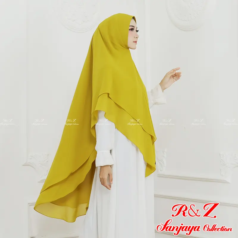 Khimar Ceruty Amirah 2 Layer Pet Antem by R&Z SANJAYA Jilbab Kerudung Panjang Muslim Ceruti Syari Instan 1