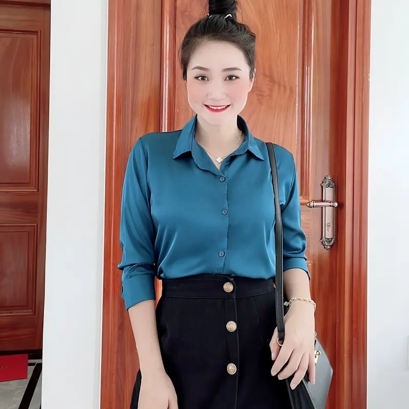 Áo sơ mi nữ lụa basic công sở tay dài, áo sơ mi nữ đẹp 3