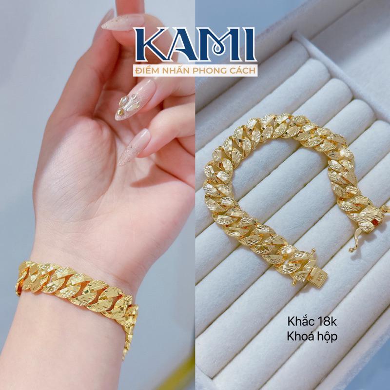 Lắc tay xích lật khoá hộp khắc 18k mạ vàng nam nữ bền màu Kami ( KH )