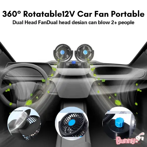 (Bunnys) Fan Double Kipas Angin Mobil Double Fan Kipas Ganda Aksesoris Mobil 12V / 24V Car Fan Kipas Dasbor Dua Kepala