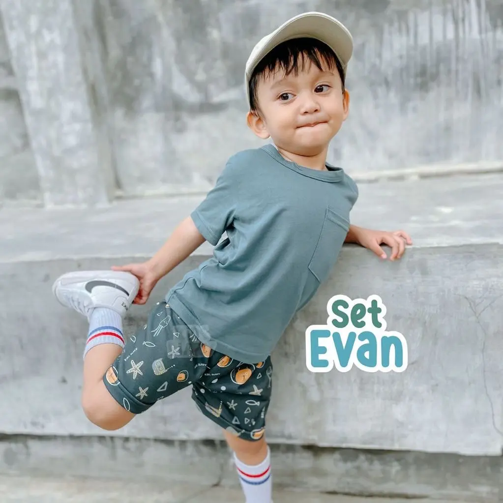 SET EVAN Setelan Kaos Anak Usia 1-5 tahun Lengan pendek